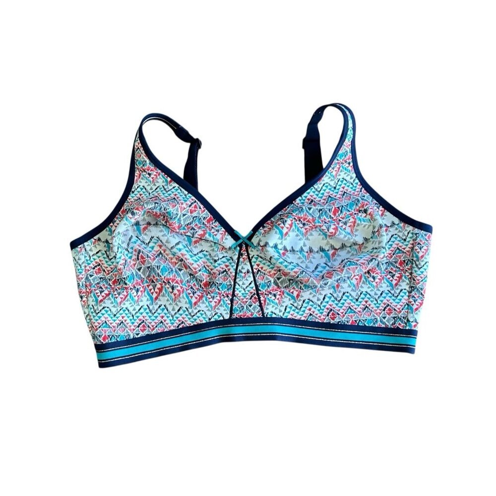 Cacique‎ Lane Bryant Cotton No Wire No Pad Bra Plus Size 42DDD Blue Geometric